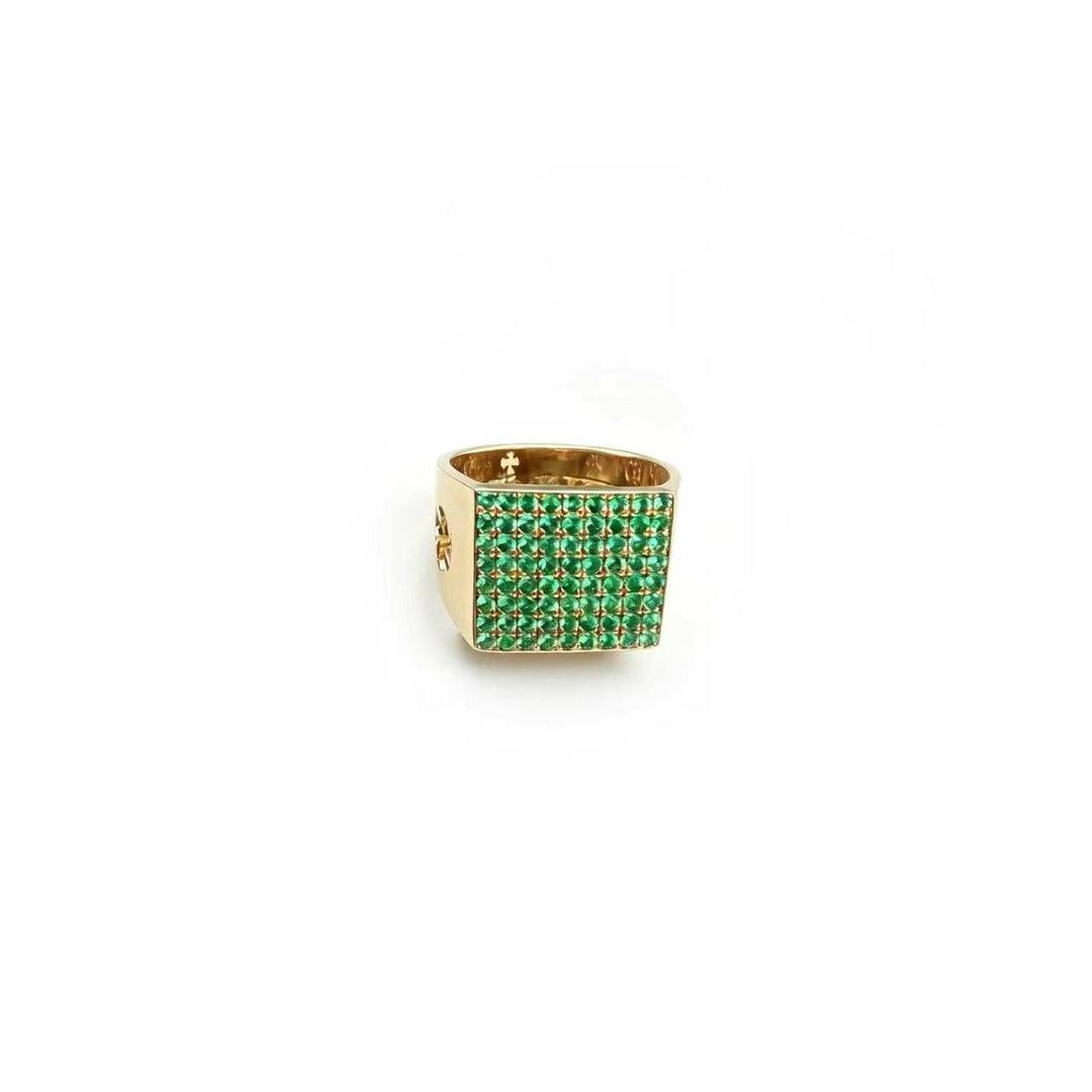Chrome Hearts 22K Gold Emerald Pave KH Cocktail Ring - SHENGLI ROAD MARKET