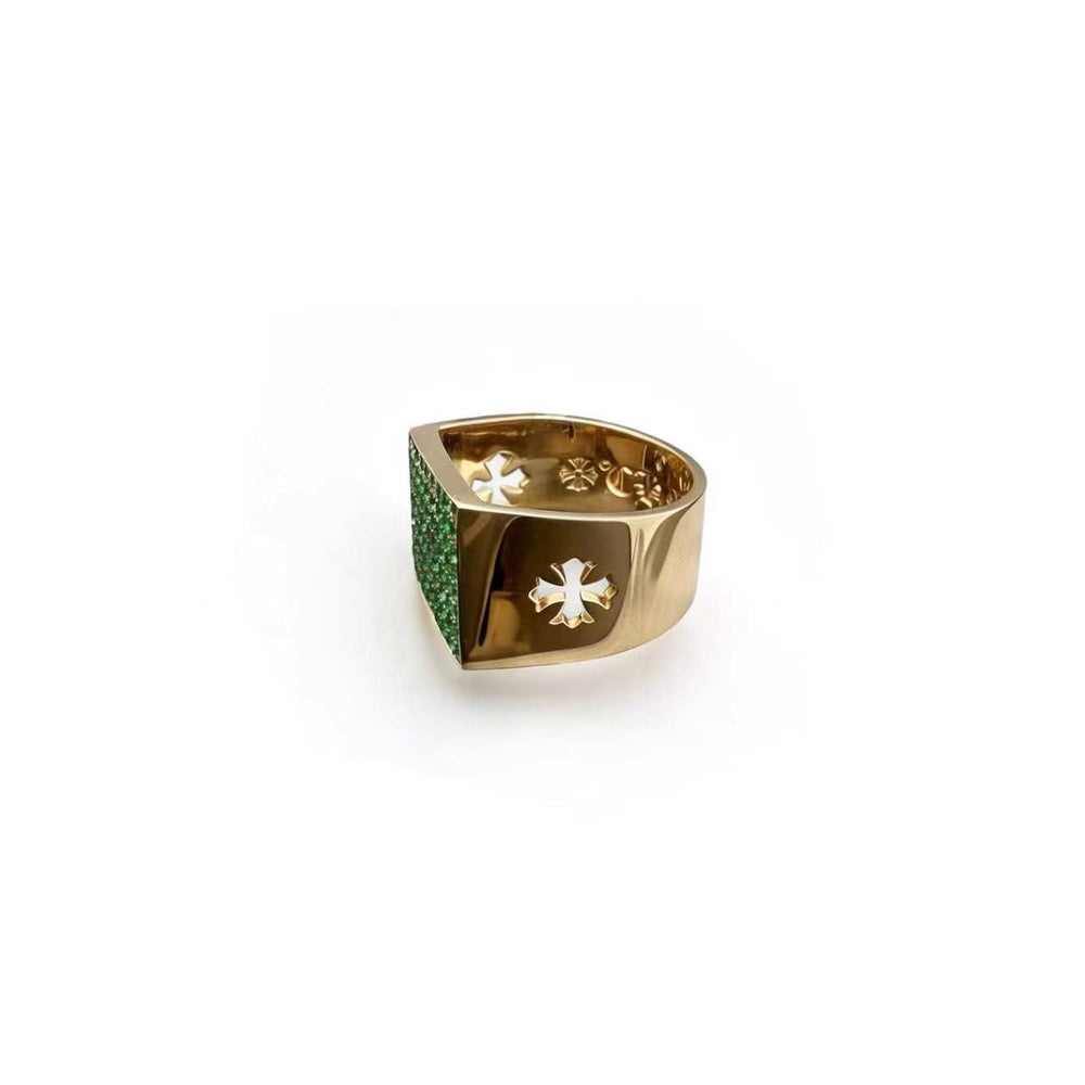 Chrome Hearts 22K Gold Emerald Pave KH Cocktail Ring - SHENGLI ROAD MARKET