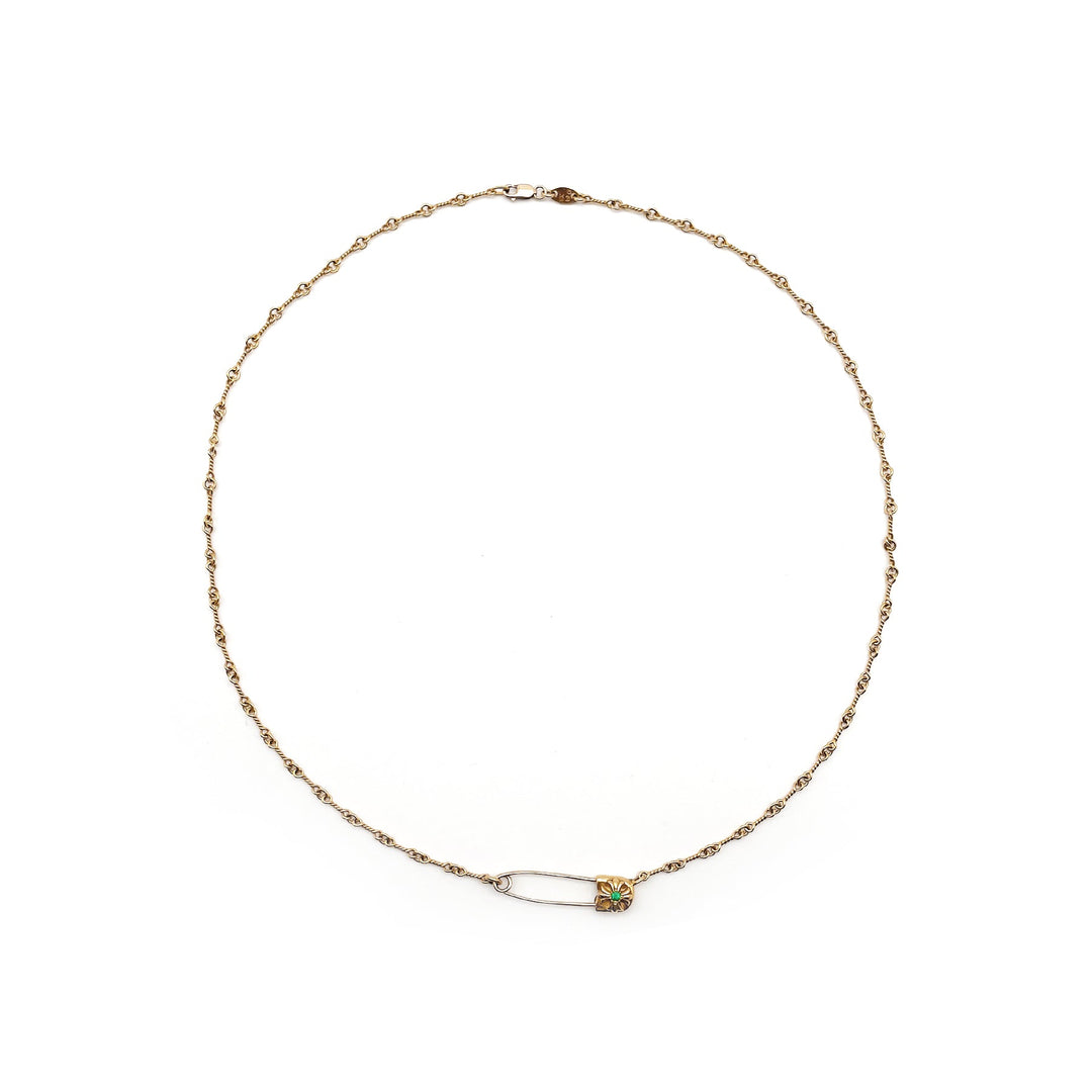 Chrome Hearts 22K Gold Emerald Pin Safety Necklace - SHENGLI ROAD MARKET