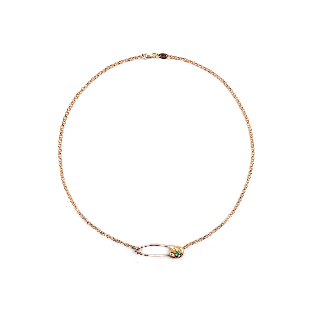 Chrome Hearts 22K Gold Emerald Safety Pin Roll Chain Necklace - SHENGLI ROAD MARKET