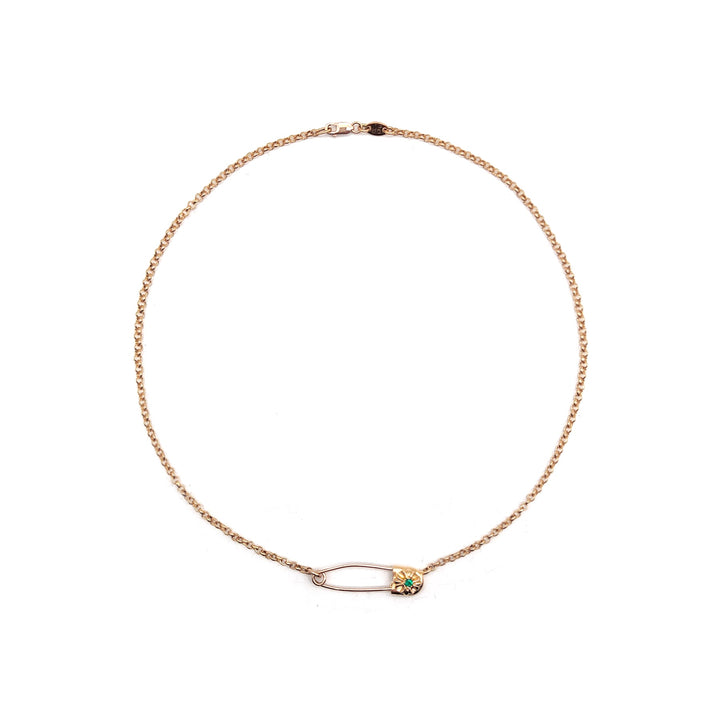 Chrome Hearts 22K Gold Emerald Safety Pin Roll Chain Necklace - SHENGLI ROAD MARKET