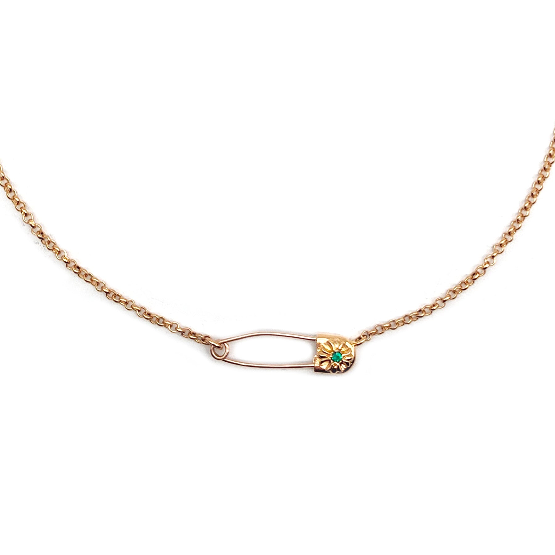 Chrome Hearts 22k Gold Emerald Diamond Pin Clip Chain Necklace