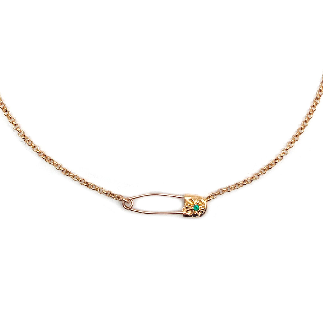 Chrome Hearts 22K Gold Emerald Safety Pin Roll Chain Necklace - SHENGLI ROAD MARKET