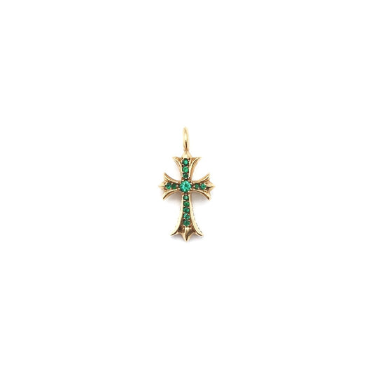 Chrome Hearts 22K Gold Emerald Tiny Cross Necklace Charm - SHENGLI ROAD MARKET