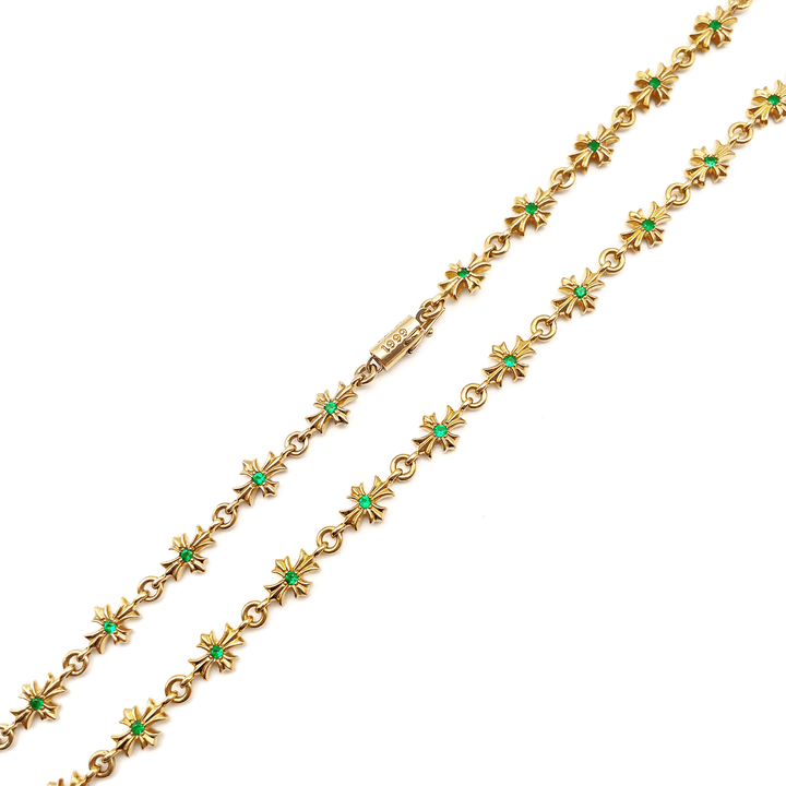 Chrome Hearts 22K Gold Emerald Tiny E Cross Necklace - SHENGLI ROAD MARKET