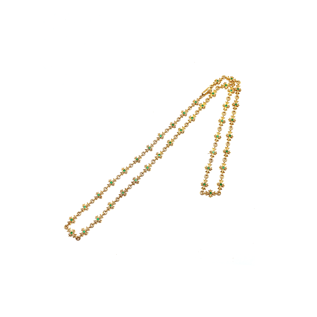 Chrome Hearts 22K Gold Emerald Tiny E Cross Necklace - SHENGLI ROAD MARKET