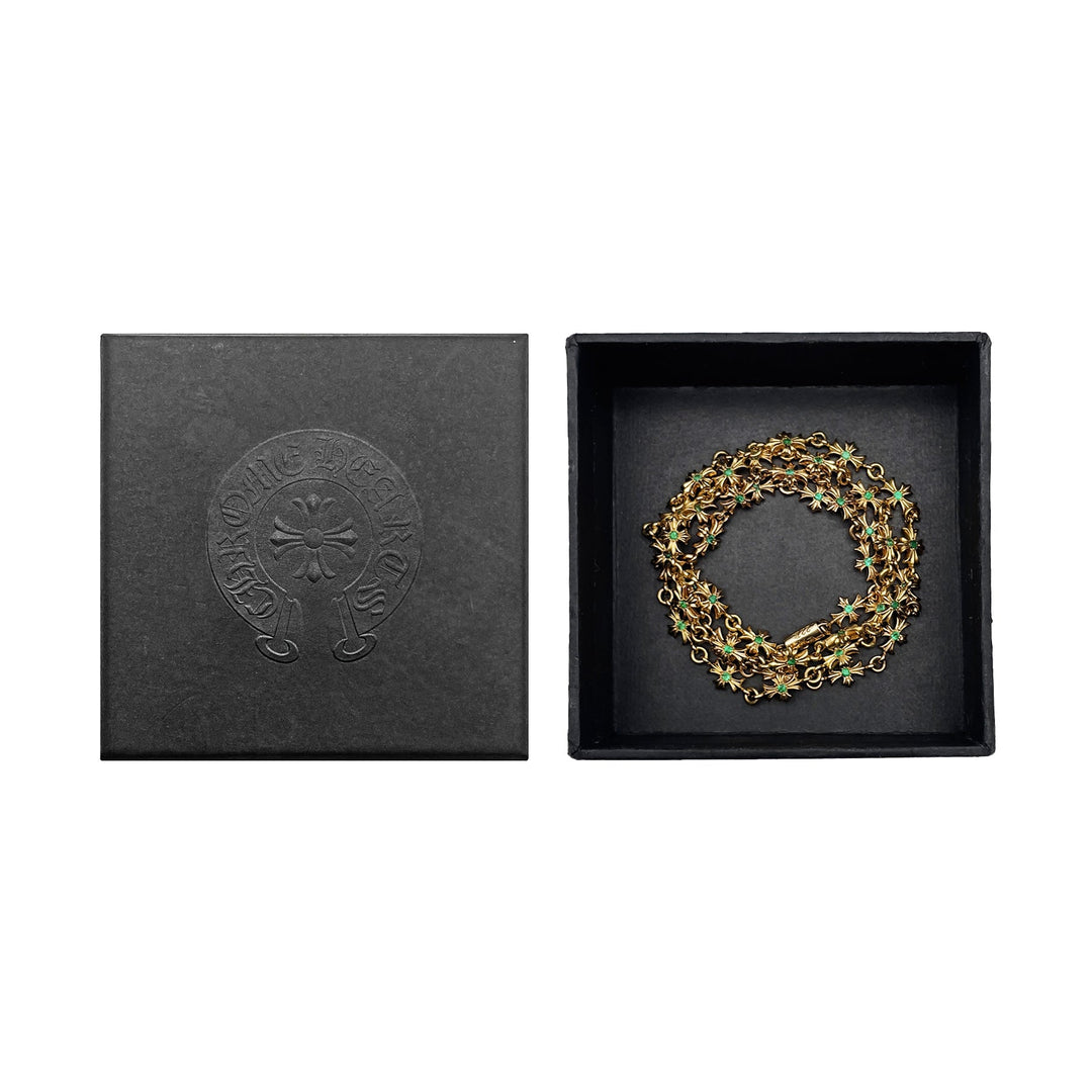 Chrome Hearts 22K Gold Emerald Tiny E Cross Necklace - SHENGLI ROAD MARKET