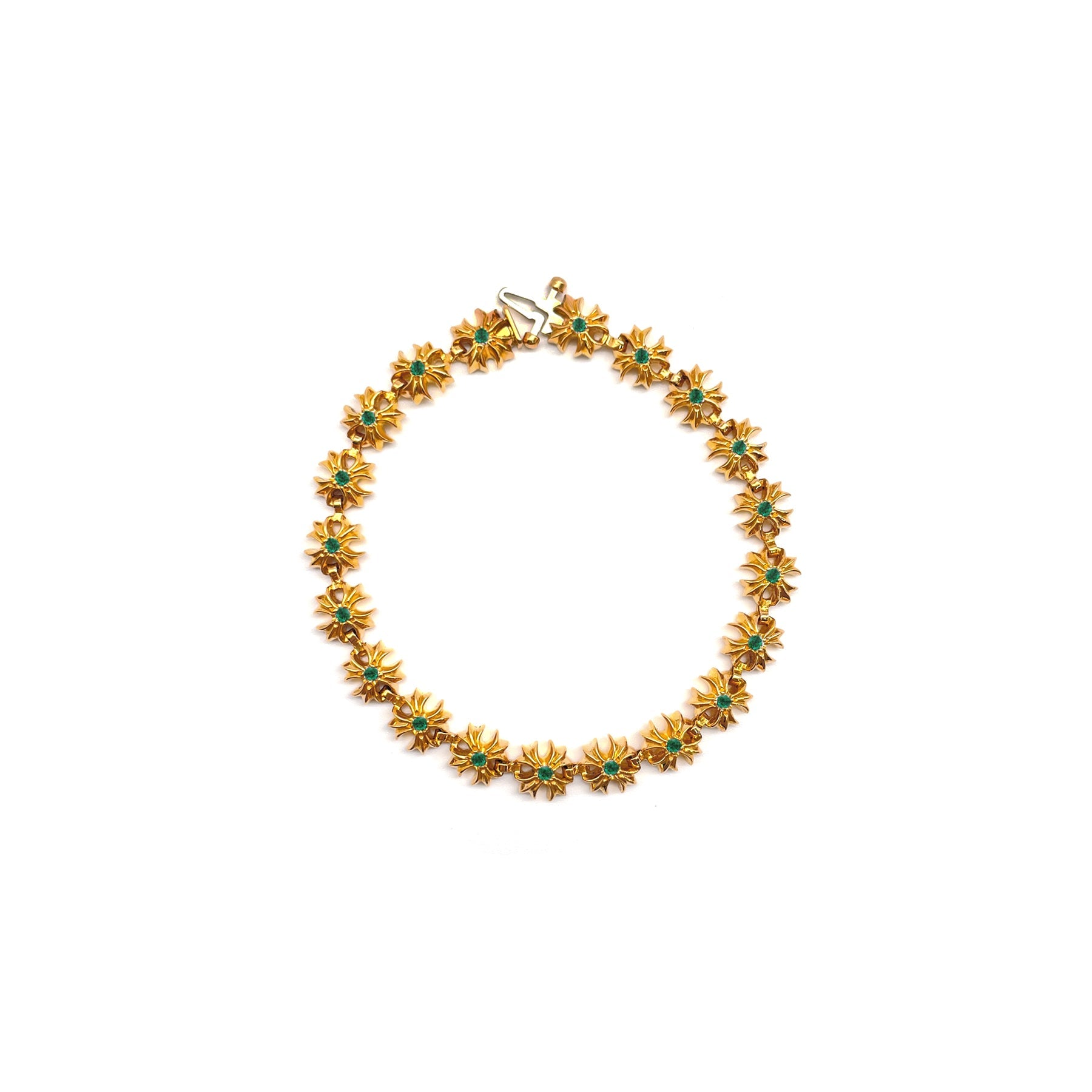 Chrome Hearts 22K Gold Emerald Tiny Plus Link Bracelet - SRM