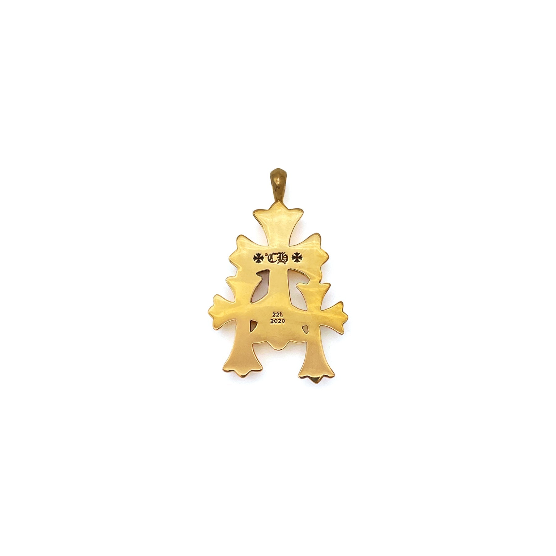 Chrome Hearts 22K Gold Emerald Triple Cross Charm Pendant - SRM