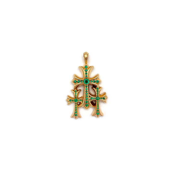 Chrome Hearts 22K Gold Emerald Triple Cross Charm Pendant - SHENGLI ROAD MARKET