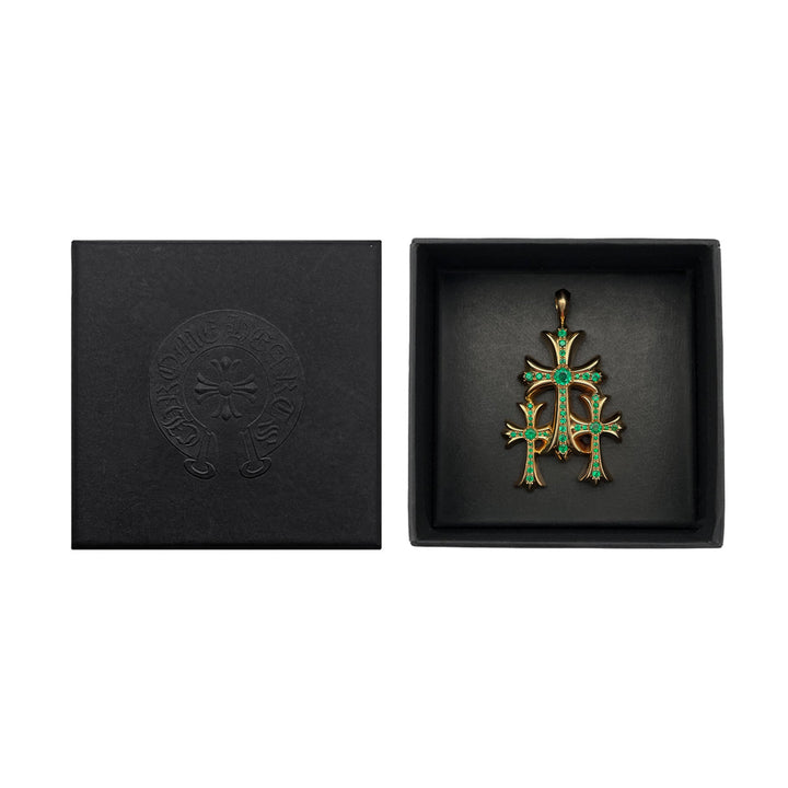Chrome Hearts 22K Gold Emerald Triple Cross Charm Pendant - SHENGLI ROAD MARKET