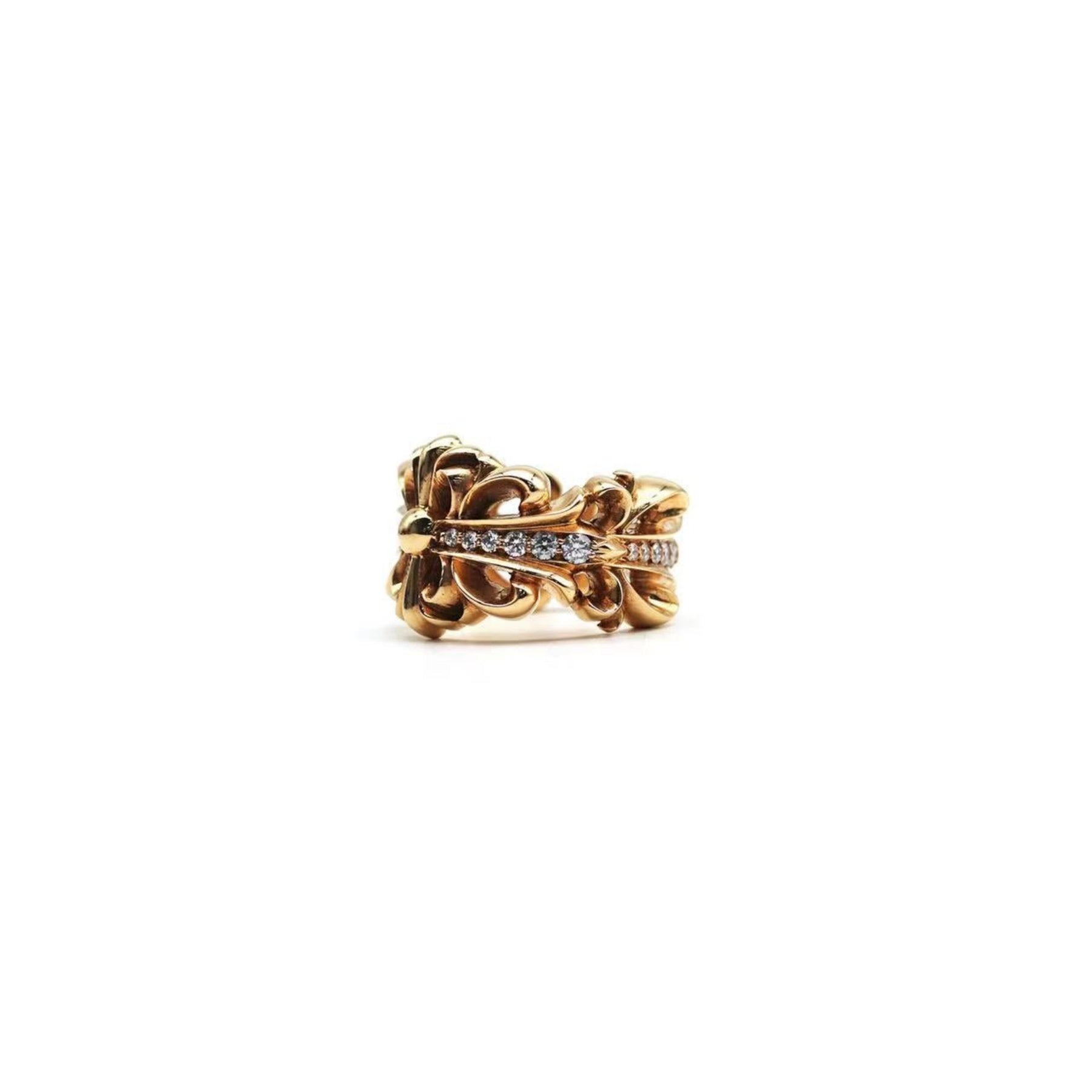 Chrome Hearts 22K Gold Diamonds Floral Cross Ring - SRM – SHENGLI