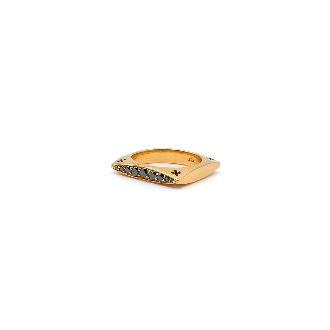Chrome Hearts 22K Gold KH Plus Cross Black Diamond Ring - SHENGLI ROAD MARKET
