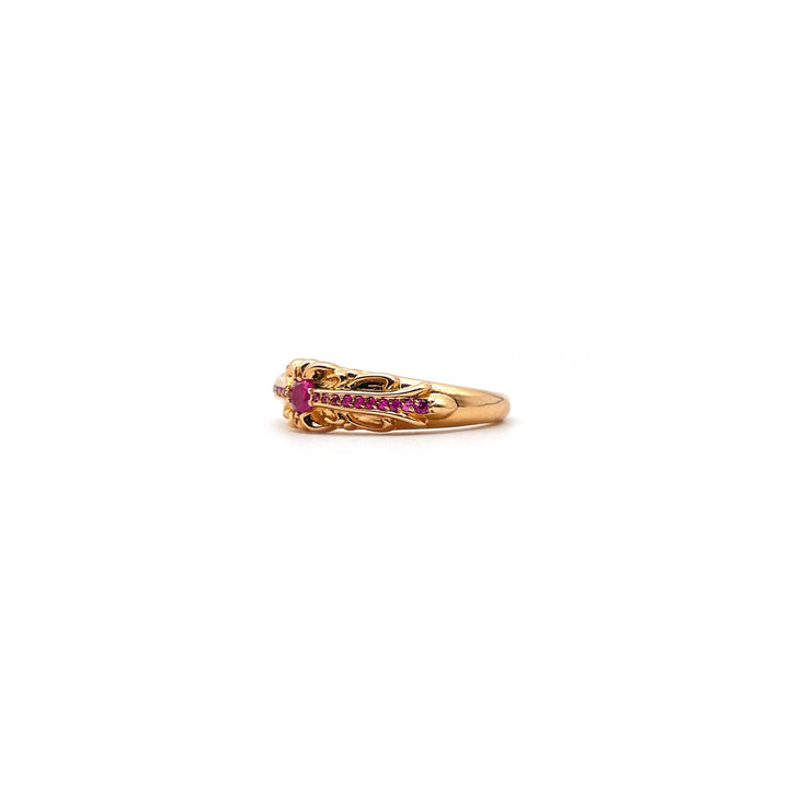 Chrome Hearts 22K Gold Pink Diamonds Baby Classic Floral Cross Ring - SHENGLI ROAD MARKET