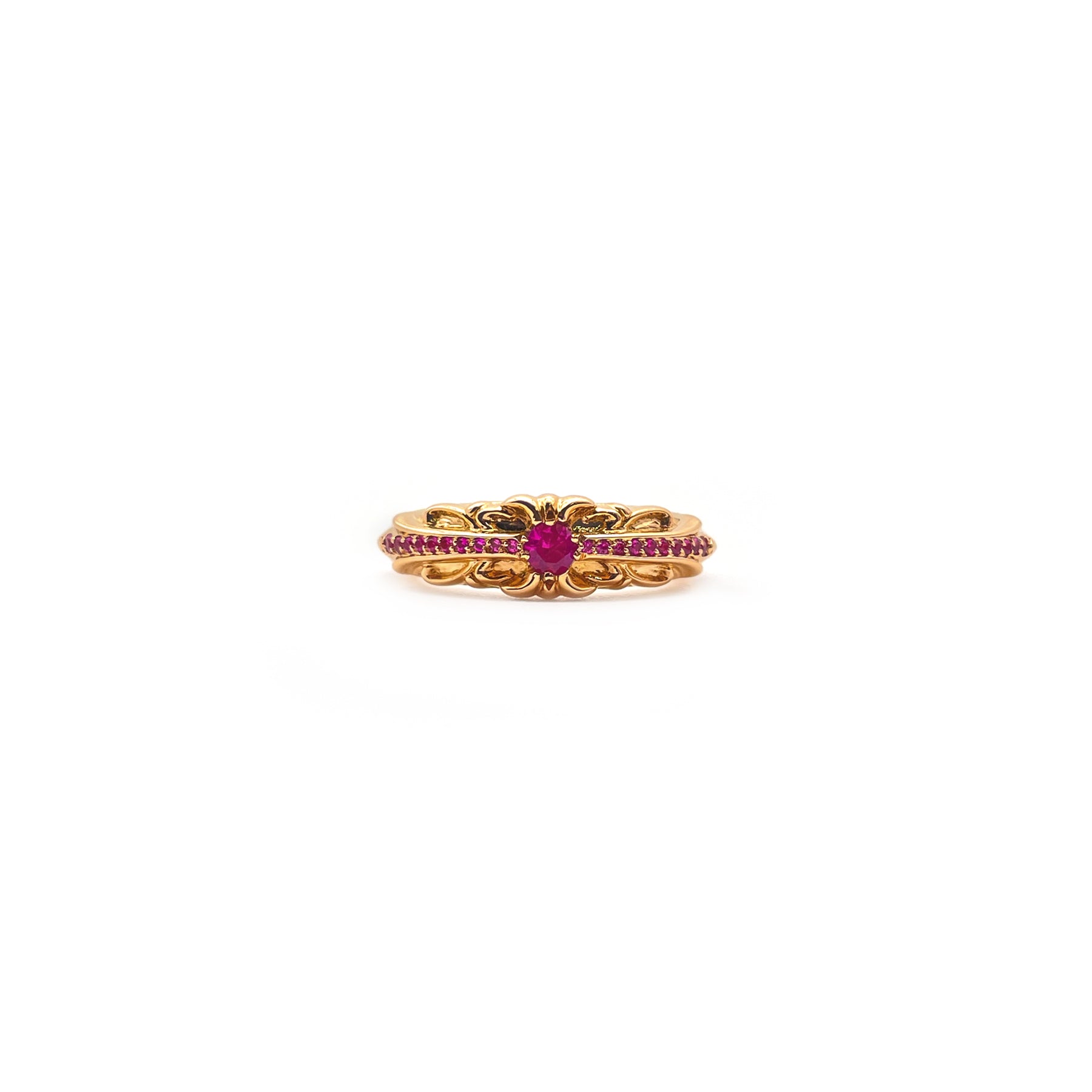 Chrome Hearts 22K Gold Pink Saph Baby Floral Cross Ring - SRM