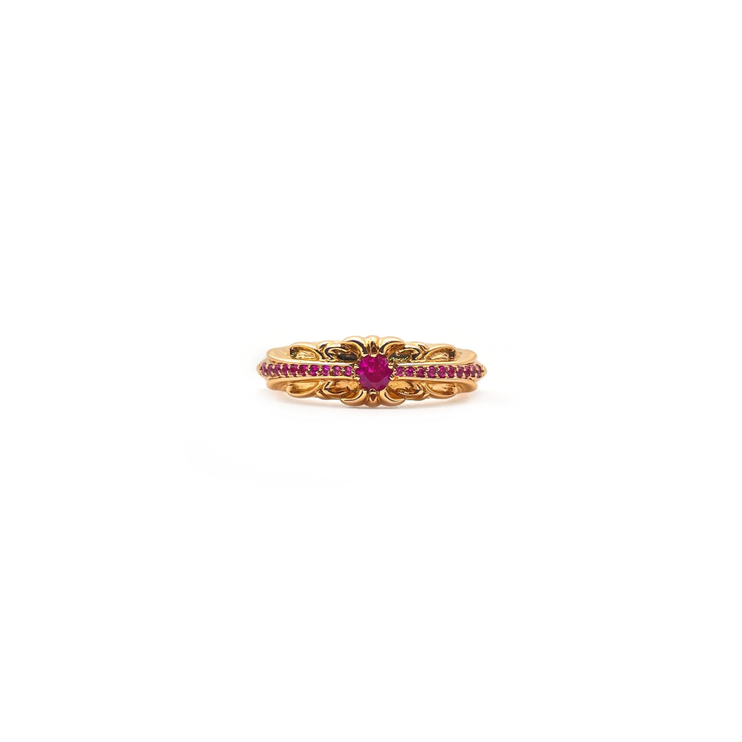 Chrome Hearts 22K Gold Pink Diamonds Baby Classic Floral Cross Ring - SHENGLI ROAD MARKET
