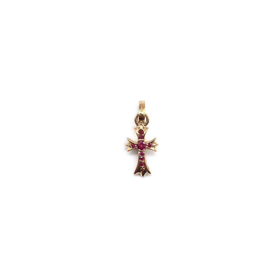 Chrome Hearts 22K Gold Pink Saph Babyfat Cross Pendant - SHENGLI ROAD MARKET