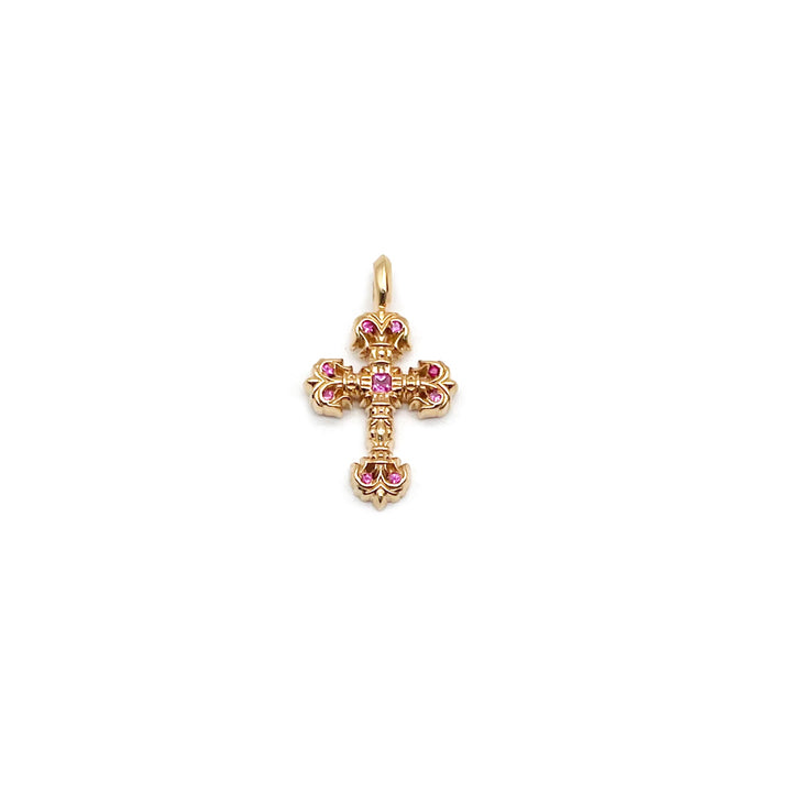 Chrome Hearts 22K Gold Pink Saph Filigree Cross Charm Pendant - SHENGLI ROAD MARKET