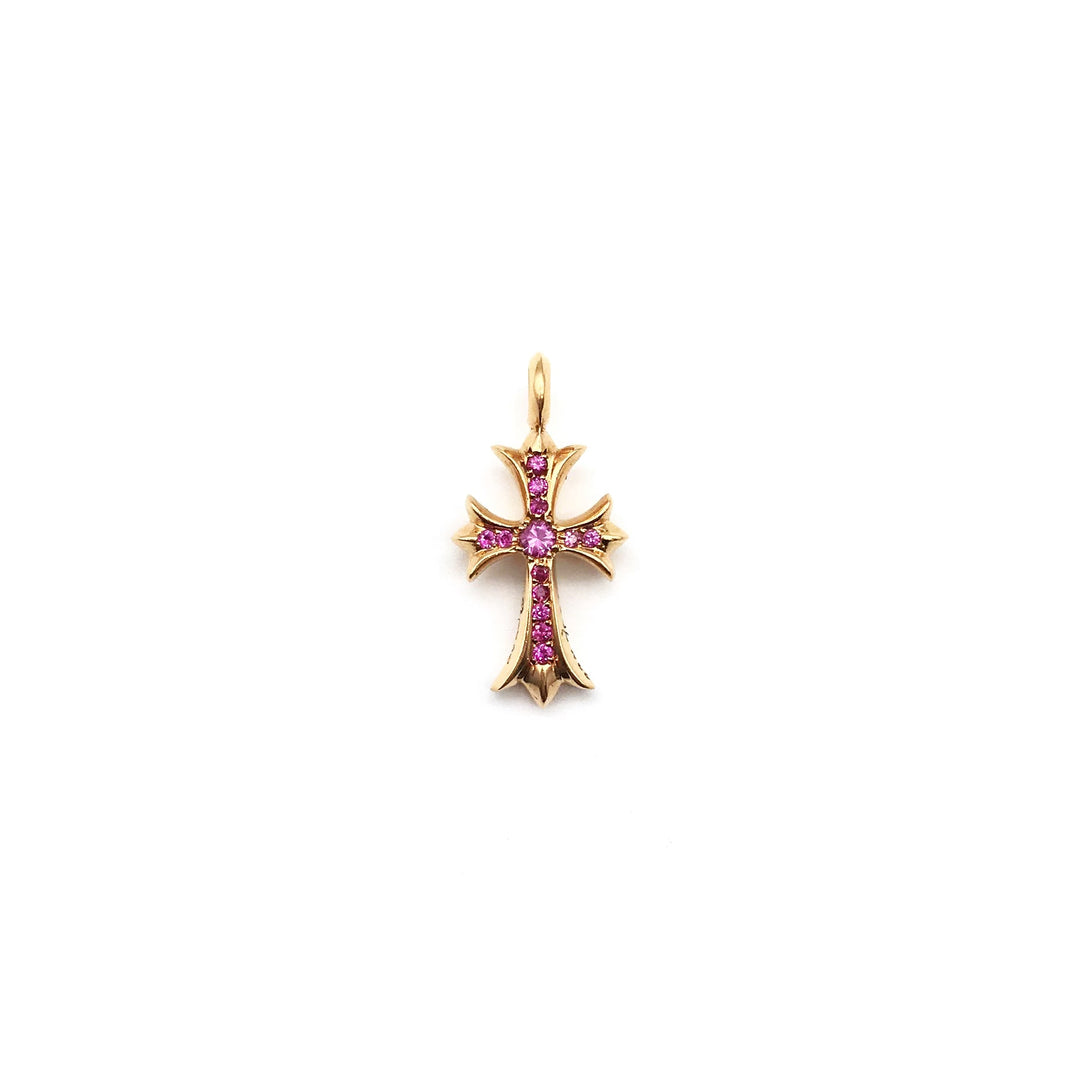 Chrome Hearts 22K Gold Pink Saph Tiny Cross Charm Pendant - SHENGLI ROAD MARKET