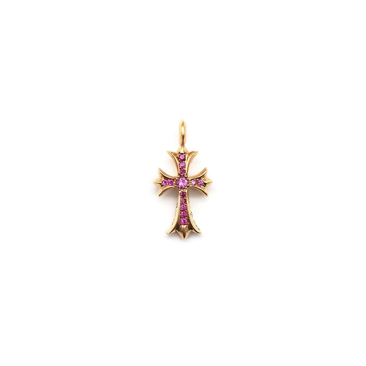 Chrome Hearts 22K Gold Pink Saph Tiny Cross Charm Pendant - SHENGLI ROAD MARKET