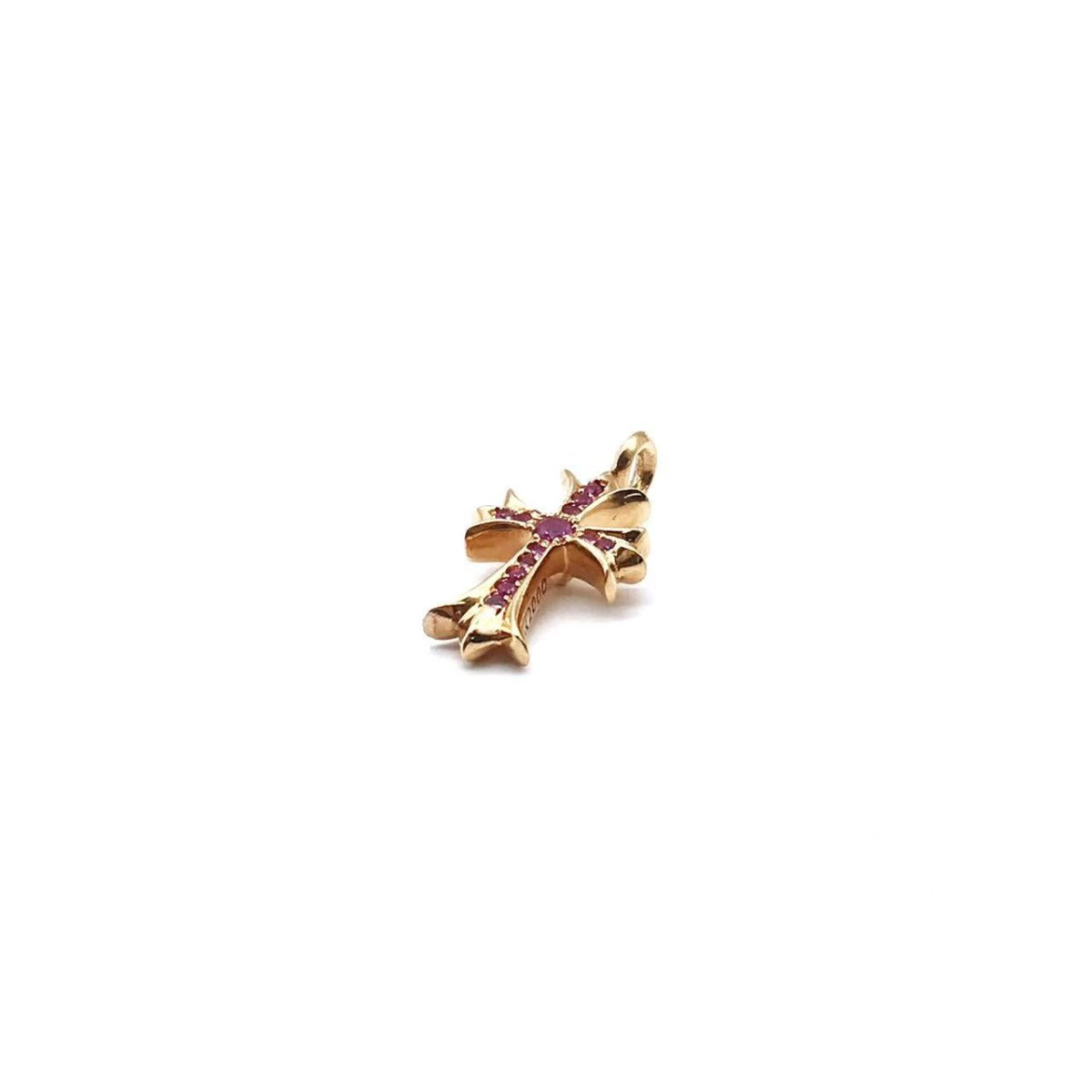 Chrome Hearts 22K Gold Pink Saph Tiny Cross Charm Pendant