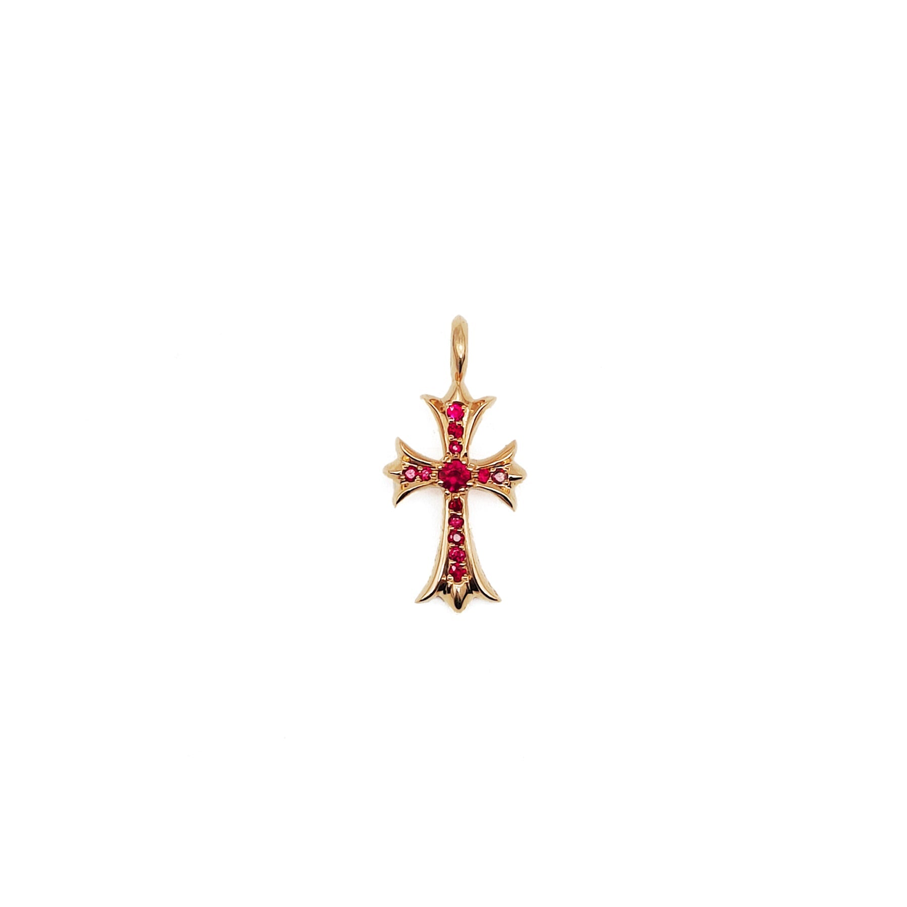 Chrome Hearts 22K Gold Ruby Tiny Cross Charm Pendant - SRM
