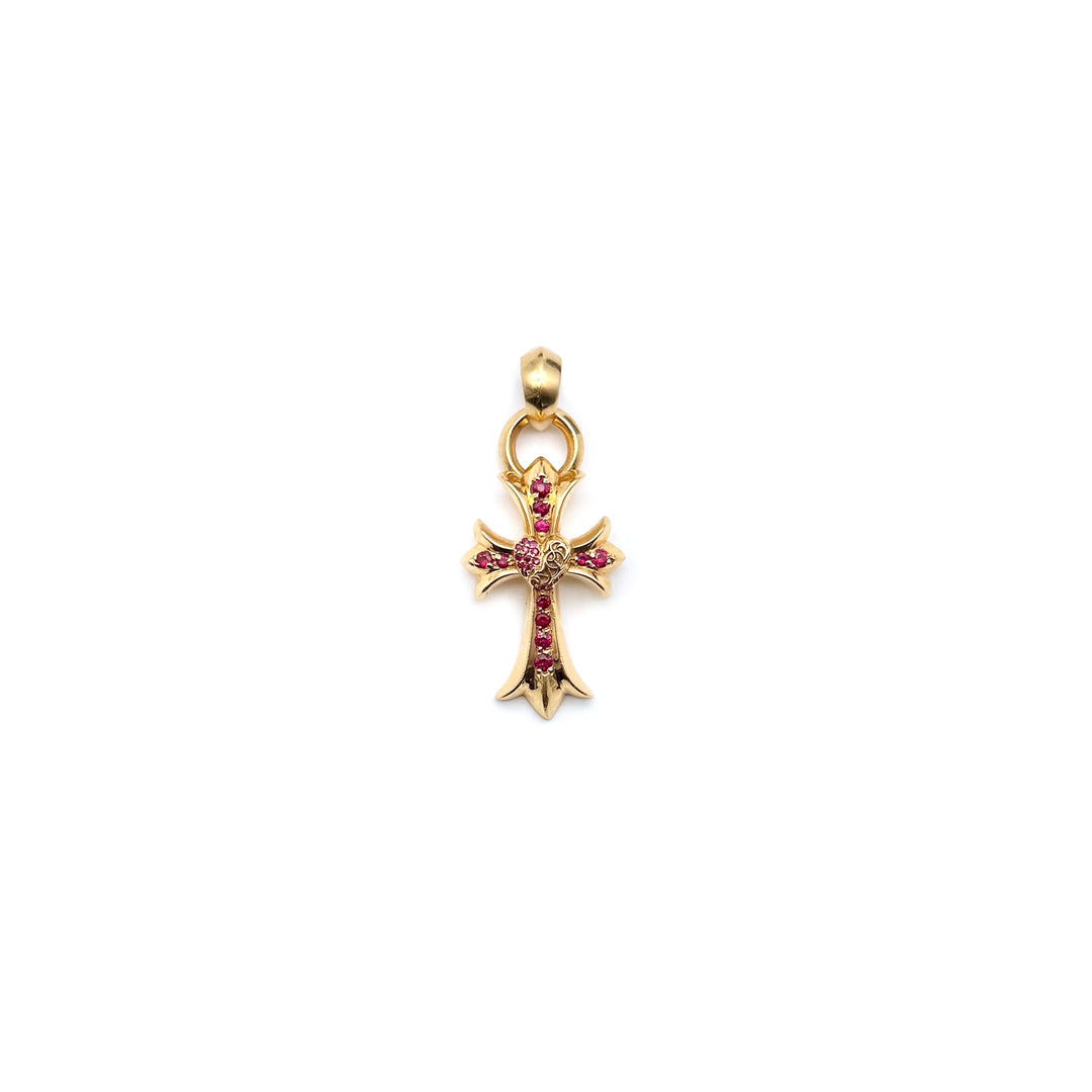 Chrome Hearts 22K Gold Ruby Vine Hearts Cross Necklace Charm - SHENGLI ROAD MARKET