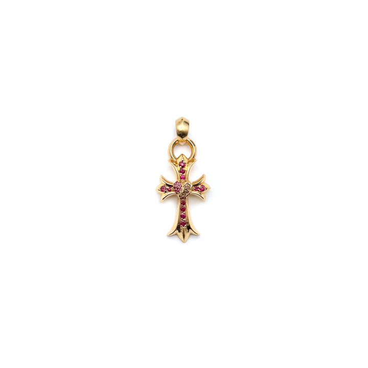 Chrome Hearts 22K Gold Ruby Vine Hearts Cross Necklace Charm - SHENGLI ROAD MARKET