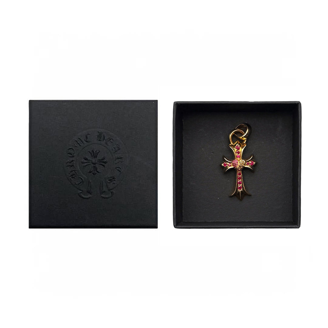 Chrome Hearts 22K Gold Ruby Vine Hearts Cross Necklace Charm - SHENGLI ROAD MARKET