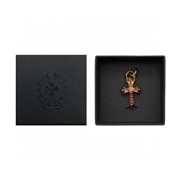 Chrome Hearts 22K Gold Ruby Vine Hearts Cross Necklace Charm - SHENGLI ROAD MARKET