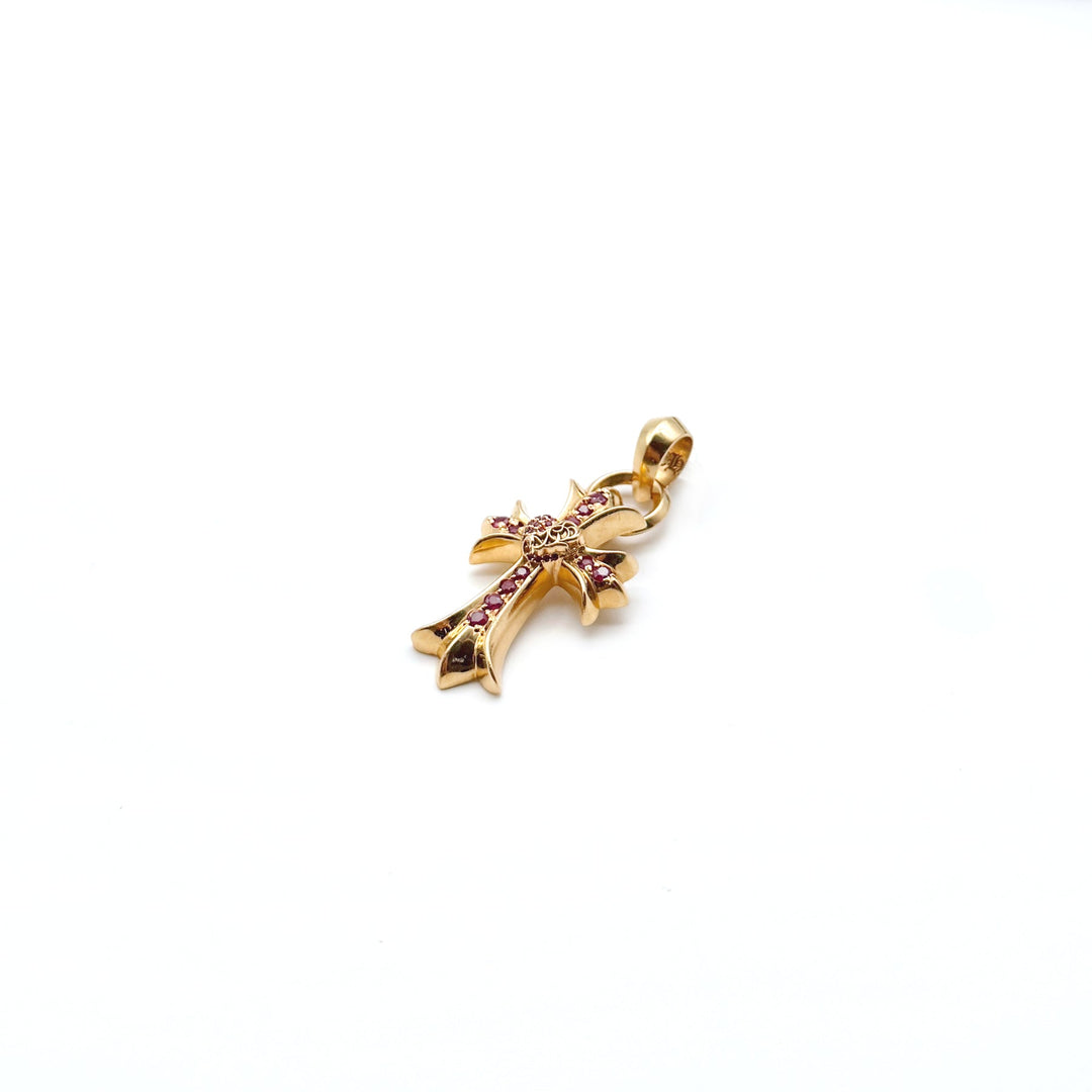 Chrome Hearts 22K Gold Ruby Vine Hearts Cross Necklace Charm - SHENGLI ROAD MARKET
