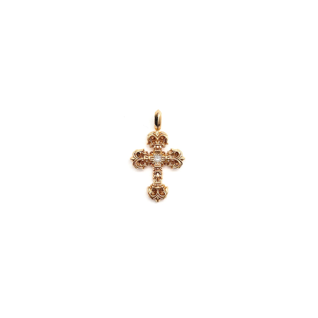 Chrome Hearts 22K Gold Single Diamond Filigree Cross Pendant - SHENGLI ROAD MARKET