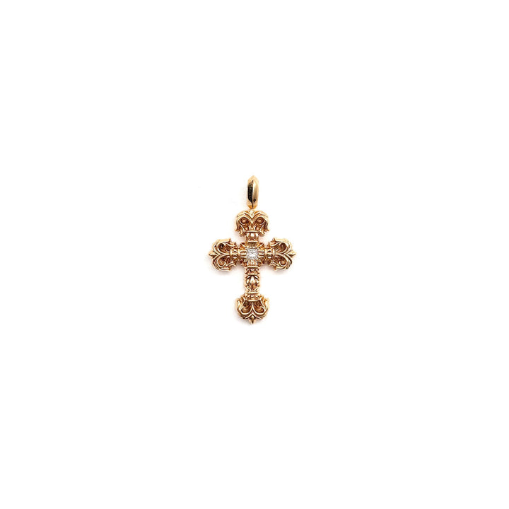 Chrome Hearts 22K Gold Single Diamond Filigree Cross Pendant - SHENGLI ROAD MARKET