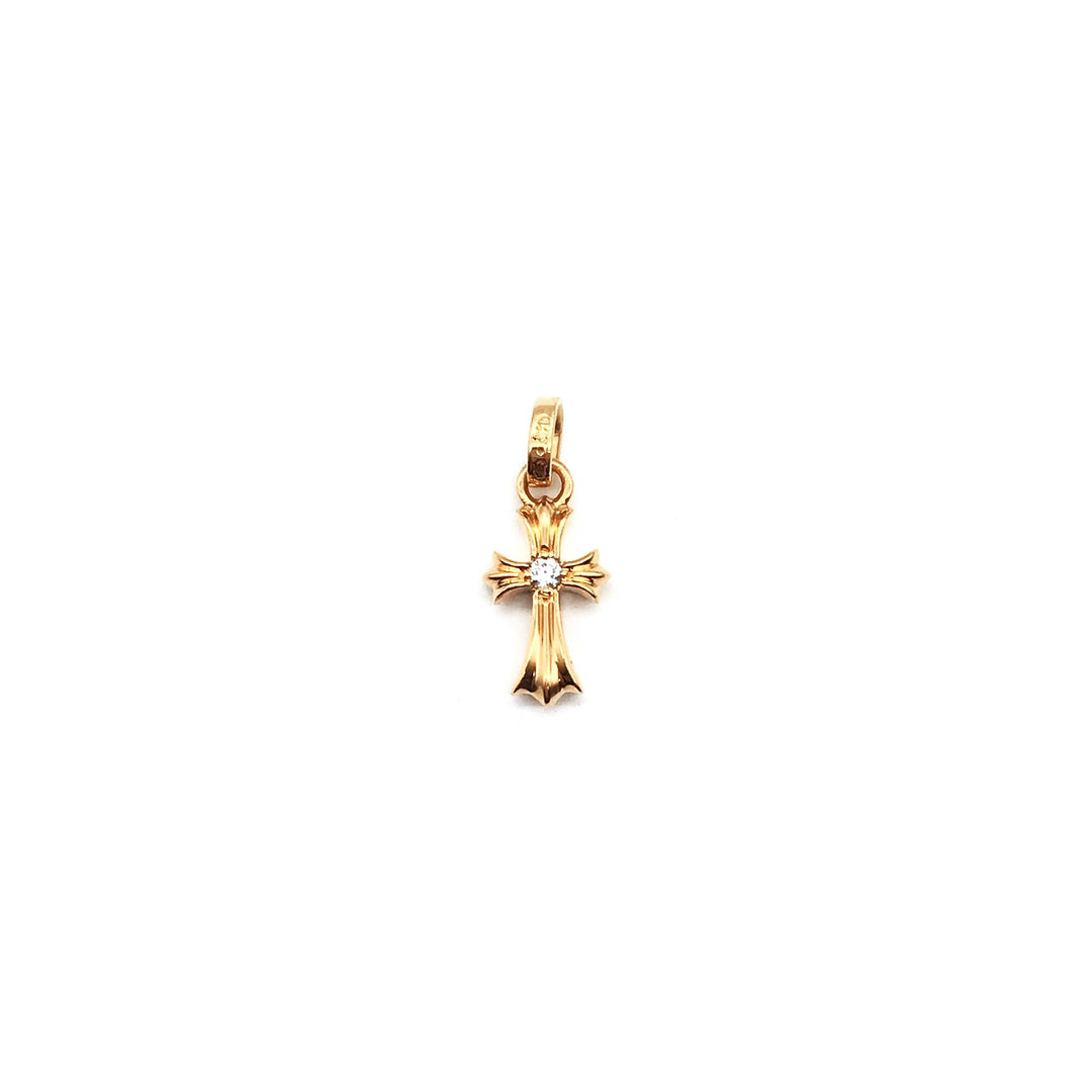 Chrome Hearts 22K Gold Single Diamonds Babyfat Cross Charm Pendant - SHENGLI ROAD MARKET