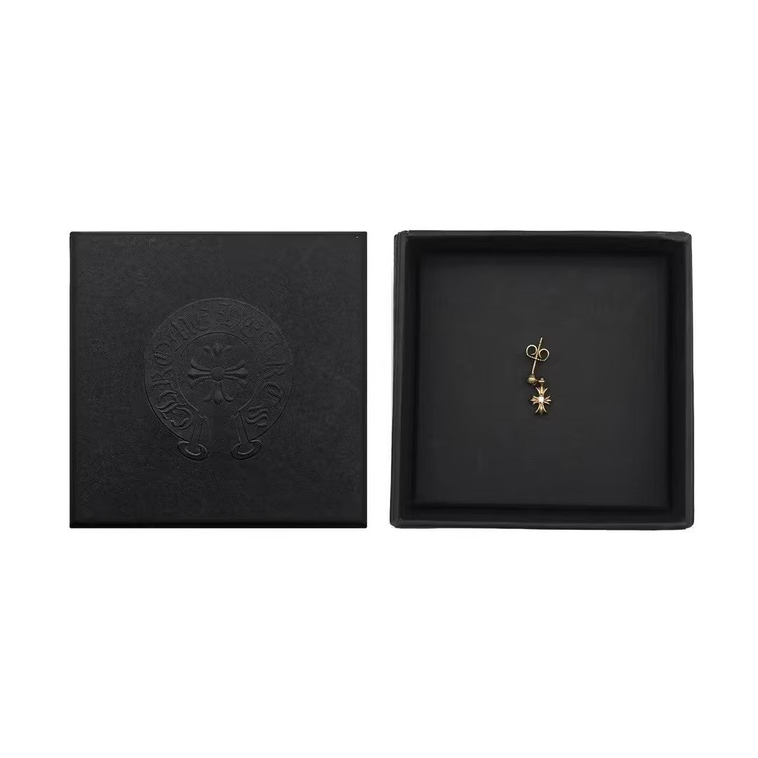 Chrome Hearts 22K Gold Tiny E Diamonds Cross Earring - SHENGLI ROAD MARKET