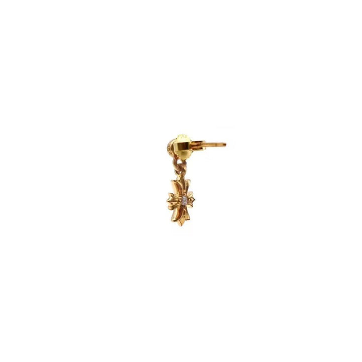 Chrome Hearts 22K Gold Tiny E Diamonds Cross Earring - SHENGLI ROAD MARKET