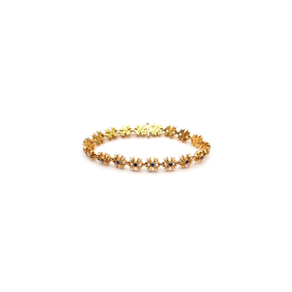 Chrome Hearts 22K Gold Tiny Plus Cross Blue Saph ID Bracelet - SHENGLI ROAD MARKET