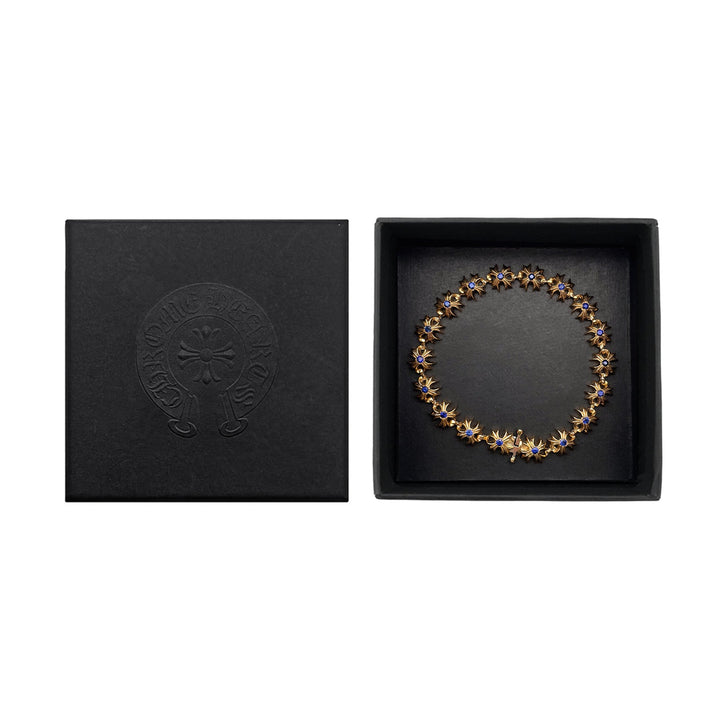Chrome Hearts 22K Gold Tiny Plus Cross Blue Saph ID Bracelet - SHENGLI ROAD MARKET