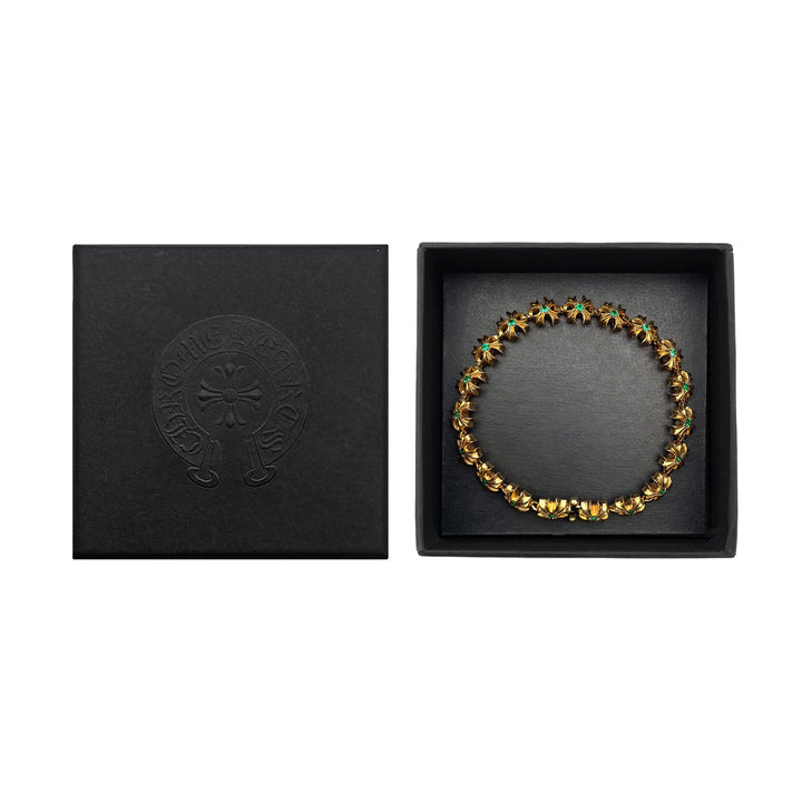 Chrome Hearts 22K Gold Tiny Plus Cross Emerald ID Bracelet - SHENGLI ROAD MARKET