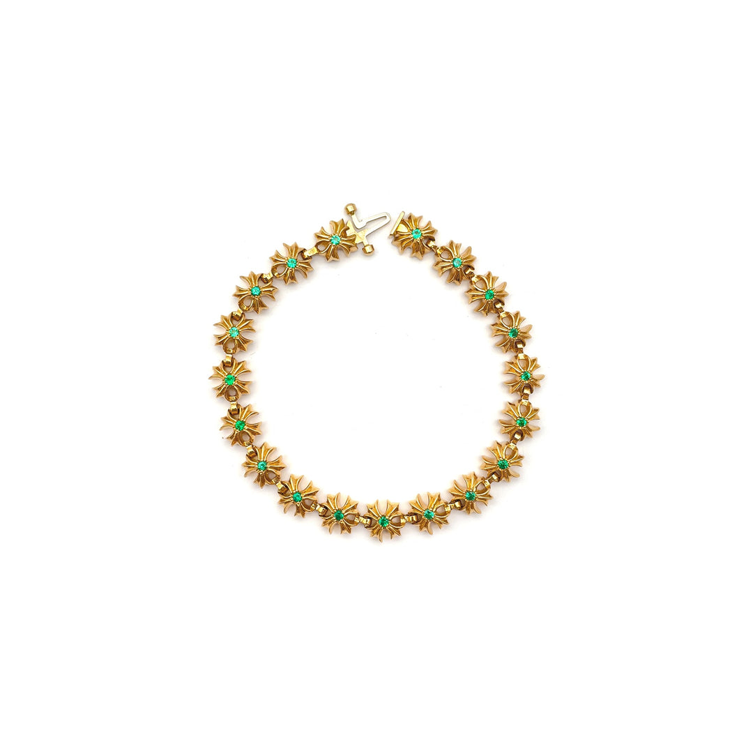 Chrome Hearts 22K Gold Tiny Plus Cross Emerald ID Bracelet - SHENGLI ROAD MARKET