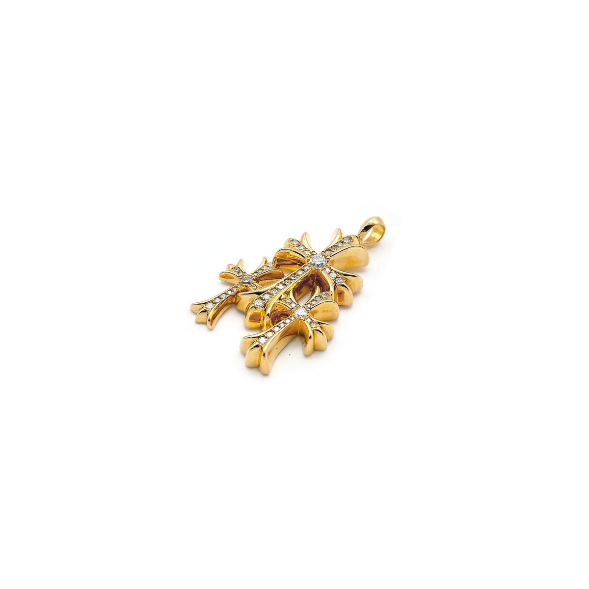 Chrome Hearts 22K Gold Triple Cross Diamonds Charm Pendant