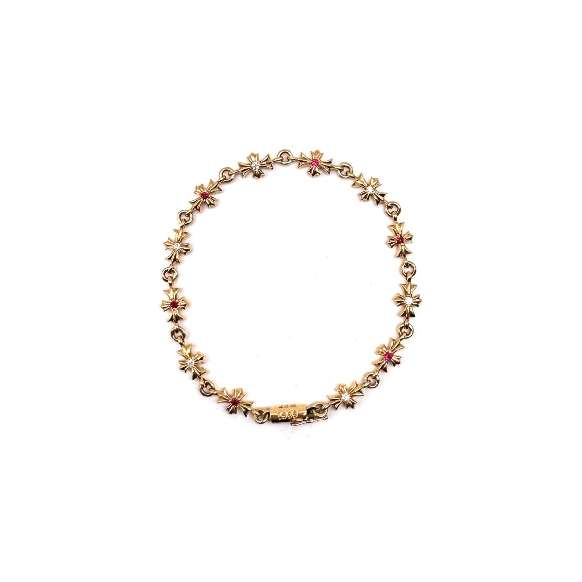 Chrome Hearts 22K Gold White Red Diamonds Tiny E Bracelet - SHENGLI ROAD MARKET