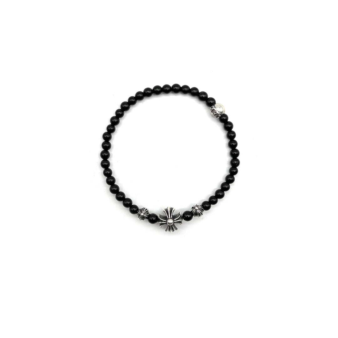 Chrome Hearts 4mm Black 4 Silver Beaded Bracelet - SHENGLI ROAD MARKET