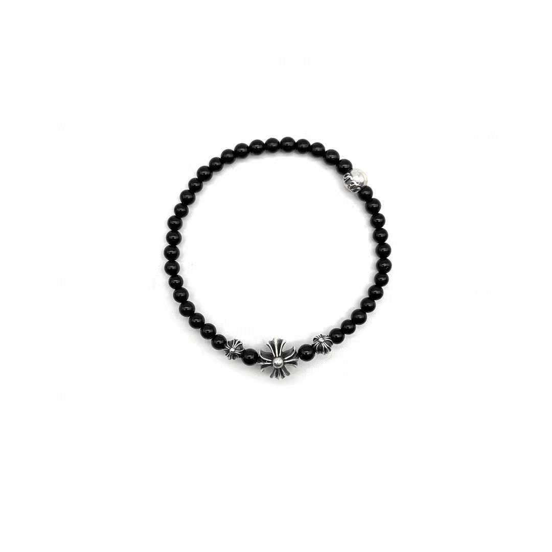 Chrome Hearts 4mm Black 4 Silver Beaded Bracelet - SHENGLI ROAD MARKET