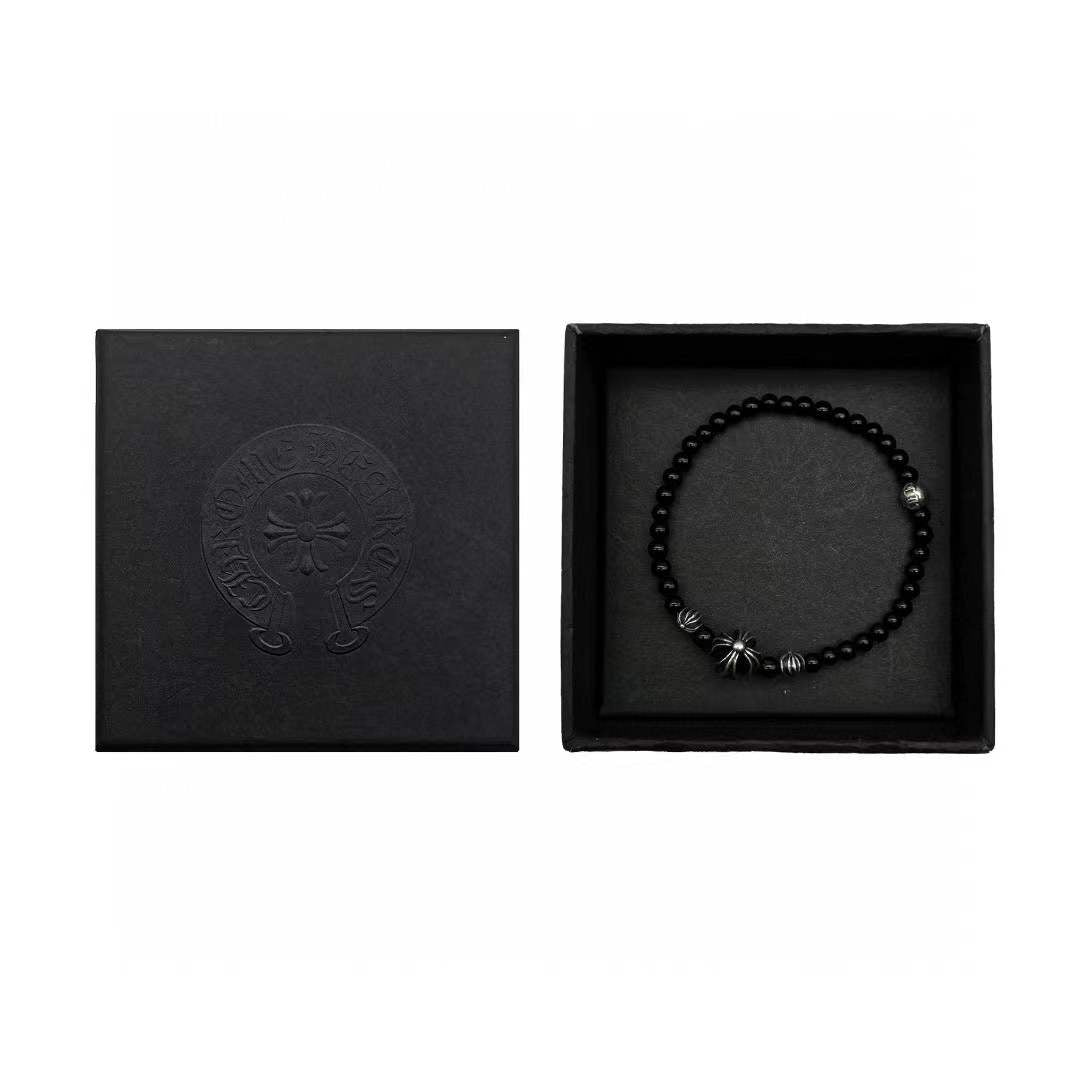 Chrome Hearts 4mm Black 4 Silver Beaded Bracelet - SHENGLI ROAD MARKET