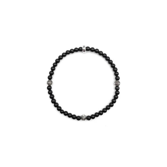 Chrome Hearts 4mm Black Beaded Sliver Cross Bracelet - SHENGLI ROAD MARKET