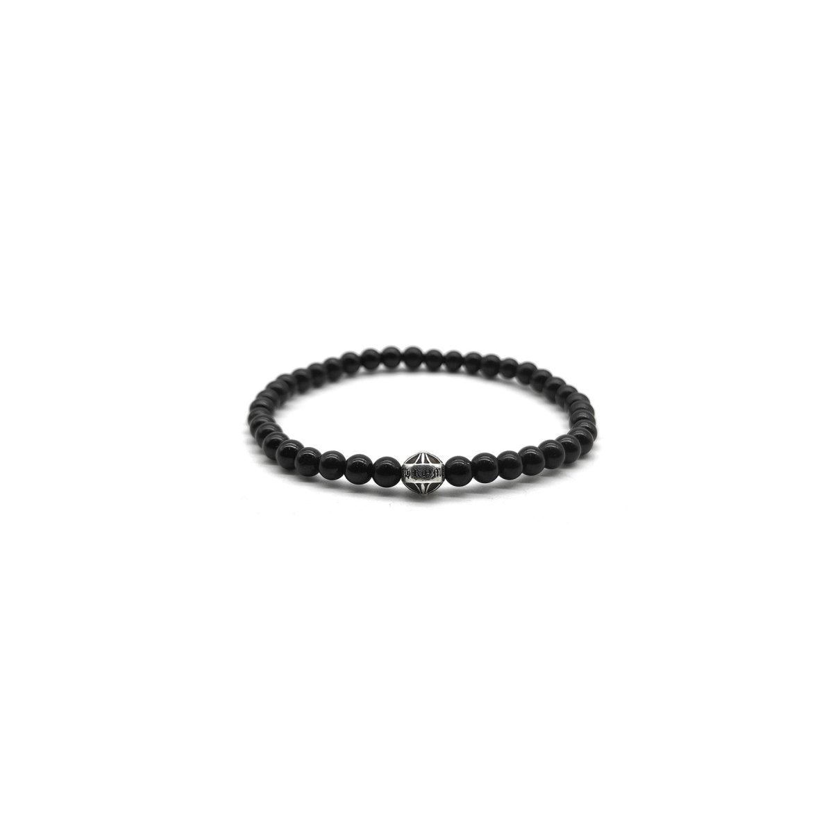 Chrome Hearts 4mm Black Obsidian Single Silver Bead Bracelet - SHENGLI ROAD MARKET