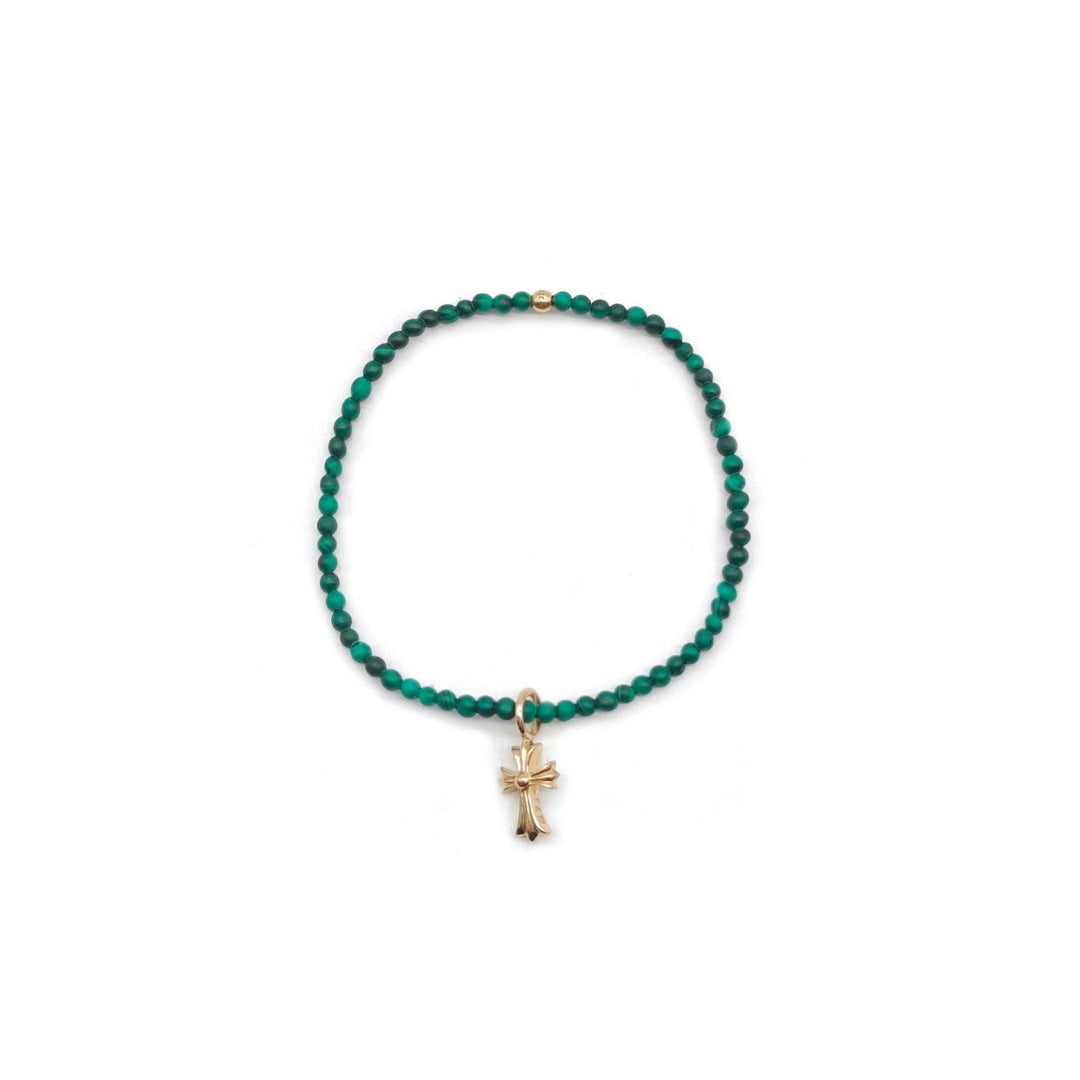 Chrome Hearts 4mm Malachite 22K Gold Cross Charm Pendant Beaded Bracelet - SHENGLI ROAD MARKET