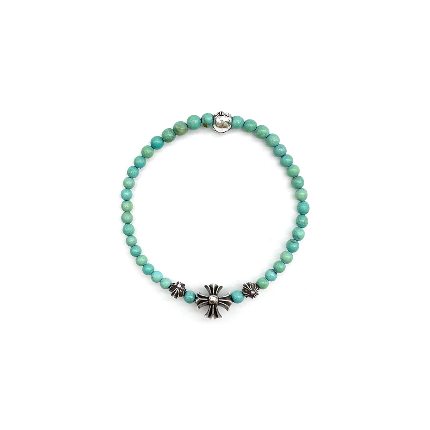 Chrome Hearts 4mm Turquoise 4 Silver Beaded Bracelet - SRM