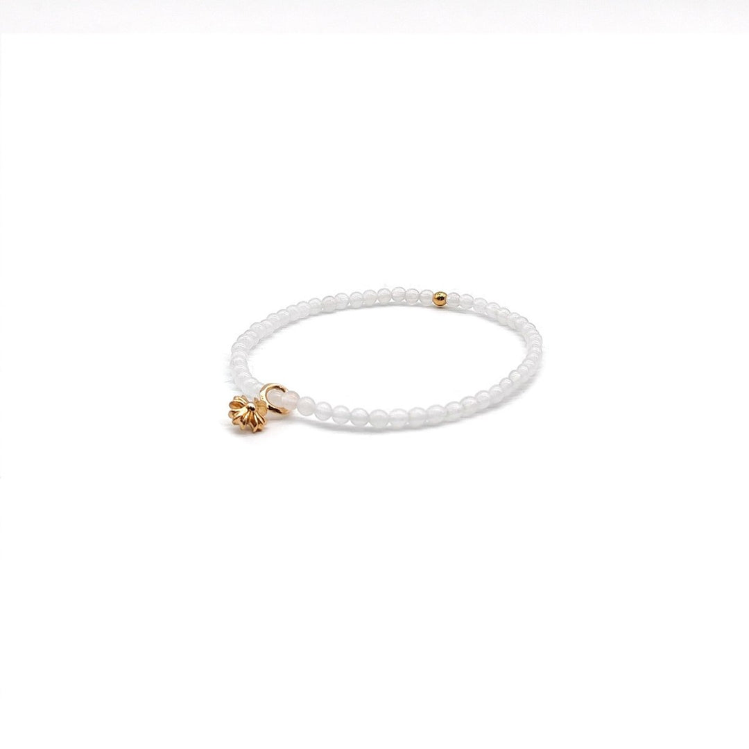 Chrome Hearts 4mm White 22K Gold Cross Charm Pendant Beaded Bracelet - SHENGLI ROAD MARKET